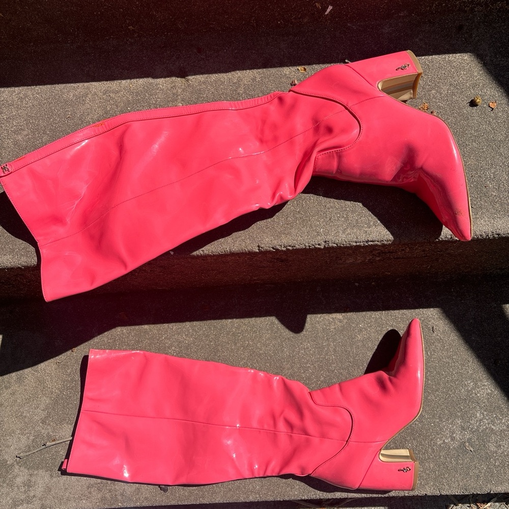 Pink Knee High Women's Gogo Style Heeled Boots